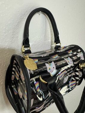 Betsey Johnson Black Mini Satchel with Rainbow Unicorn Faces